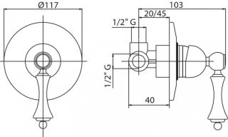 Встраиваемый однорычажный смеситель для душа, бронза Cezares MARGOT-DIM-02-Bi