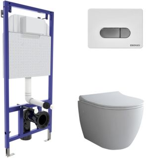 Комплект Berges 4в1 043262: инсталляция NOVUM525 кнопка D7 белая/хром унитаз Okus сиденье Toma Slim SO