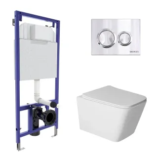 Комплект Berges 043403: инсталляция NOVUM кнопка O3 хром глянцевый унитаз Sigma Rimless сидение дюропласт быстросъём