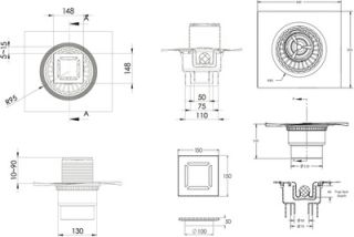 Душевой трап Berges Wasserhaus Zentrum Antik 090465 15х15 Матовый хром