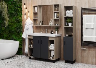 Напольная тумба под раковину Onika Тимбер 110010 100см серый матовый/дуб сонома