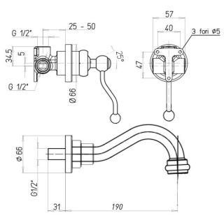 Встраиваемый смеситель для раковины Paini Duomo 88PJ208 матовое золото