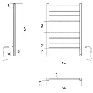 Полотенцесушитель электрический Domoterm Квадро DMT П8 500x800 EK R чёрный