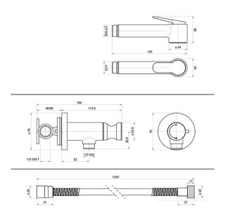Гигиенический душ Bossini Paloma Brass Mixer Set E37005.043 золото шлифованное