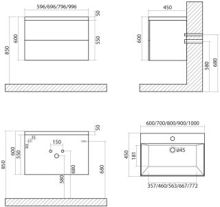 Подвесная тумба под раковину Art&Max Verona Push 80см дуб сонома AM-Verona-Push-800-2C-SO-RS-TS