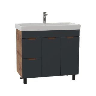 Тумба под раковину напольная Onika Айленд 109032 с корзиной 90 см графит/дуб крафт золотой