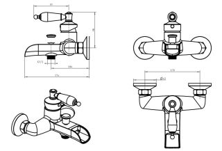 Смеситель для  ванны Boheme Vogue  с черной керамикой_Комплект золото