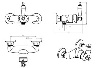 Смеситель для душа Boheme Vogue  Murano, черное_Комплект золото