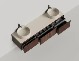 Подвесная тумба Salini Domino 27D220DF 200см шпон с фрезеровкой для двух раковин