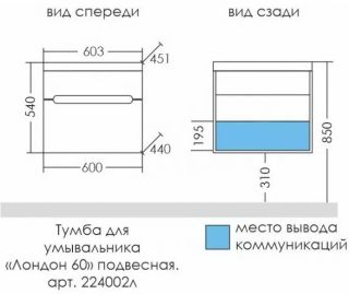 Тумба под раковину СанТа Лондон 224002л 60см белый