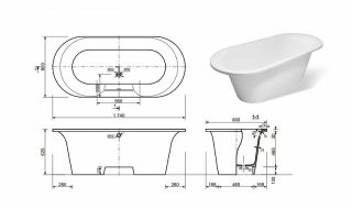 Ванна из литьевого мрамора Эстет Lion silk ФР-00014537 174x80см белый матовый