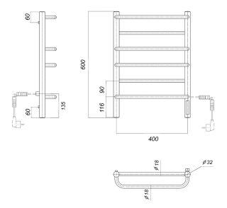 Полотенцесушитель электрический Domoterm Орфей DMT П6 400x600 EK R чёрный