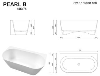 Ванна из искусственного камня Whitecross Pearl B 0215.155078.100 155x78см белый глянец
