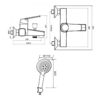 OneLife P02-300b полимерный смеситель для ванны с душ.набором, черный