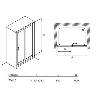 Душевая дверь  Koller Pool Aqua Line TD120G 120 x 190 см