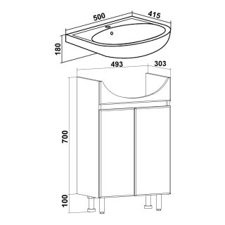 Тумба Runo Лада 50 блэквуд/белый под умывальник Уют 50 (00-00004575)