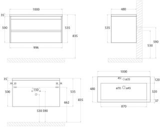 Подвесная тумба под раковину Art&Max Family 100см белый глянцевый Family-1000-2C-SO-BL