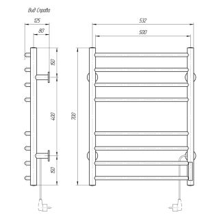 Полотенцесушитель электрический Domoterm Классик DMT 109-8 50x70 TBOX EK R хром