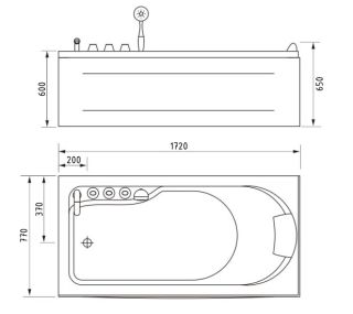 Акриловая ванна Gemy G9006-1.7 B L 172x77x65