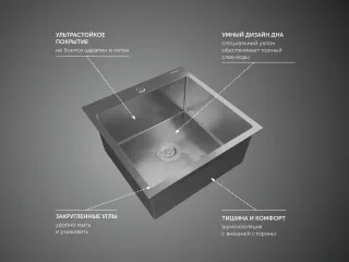 Мойка кухонная GranFest METAL 5050 нерж  Нержавеющая сталь