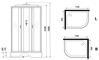 Душевая кабина Niagara NG-33184-14RF с гидромассажем 110x80см серебро/матовое