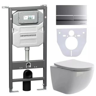 Комплект с инсталляцией Ceramica Nova CN3009_1002M_1000 унитаз Forma CN3009 крышка-сиденье с микролифтом и инсталляция Envision CN1002M с кнопкой смыва хром матовый Flat