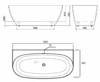 Ванна из искусственного камня AquaStone Бали 168x85см белый