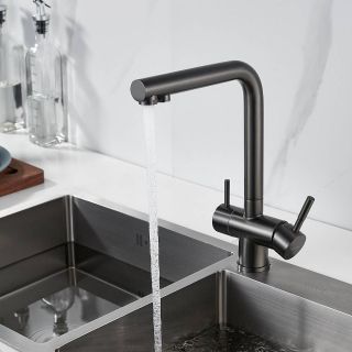 Смеситель для кухни Shevanik S468T с подключением фильтра оружейная сталь