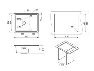 Мойка кухонная Granula 6503, БАЗАЛЬТ