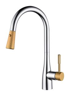 Смеситель для кухни DQ Rhein Schiller с выдвижной лейкой хром/золото DA1462504D