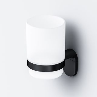 Стеклянный стакан с настенным держателем Am.Pm X-Joy чёрный матовый A8434322