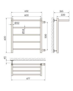 Полотенцесушитель водяной Indigo Line LLSHSW60-60R-б/п-50 с полкой 60x60 см хром