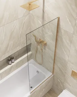 Шторка на ванну в профиле by Deonria C-140-60-8-T-G 60см золото/прозрачный