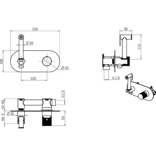 Гигиенический душ со смесителем Boheme Stick Linea 127-GG.3 золото