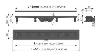 Душевой лоток AlcaPlast с порогами для перфорированной решетки 75см черный матовый APZ10BLACK-750M