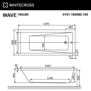 Гидромассажная ванна WHITECROSS Wave 0101.160080.100.LINENANO.GL 160x80 см Line Nano золото