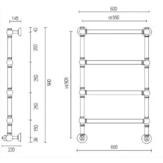 Полотенцесушитель водяной Margaroli Armonia 9-442/4 Bridht Nickel 98x62 см никель