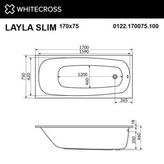 Гидромассажная ванна WHITECROSS Layla Slim 0122.170075.100.RELAX.CR 170x75 см Relax хром
