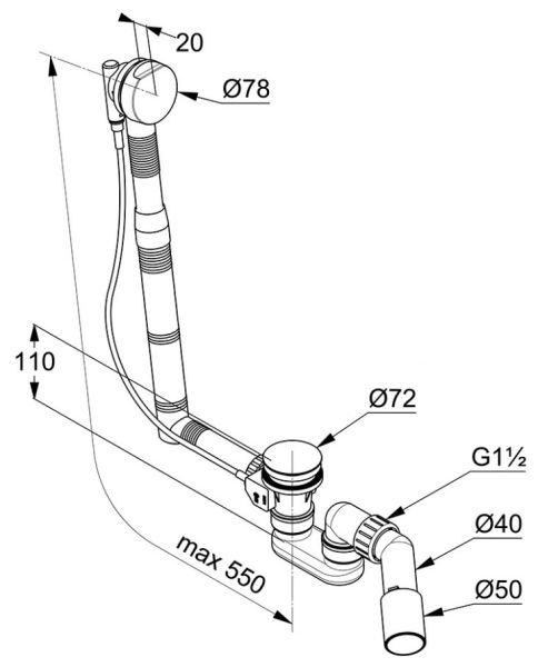 Слив-перелив для ванны Kludi Rotexa 2000 хром 2140605-00