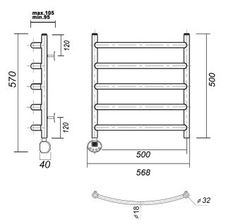 Полотенцесушитель электрический Domoterm Калипсо П5 500x500 EL золото