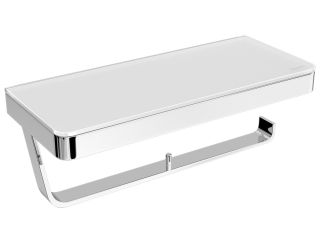 Двойной держатель для туалетной бумаги Lemark Glass Line 9721040 с полкой хром/белое стекло
