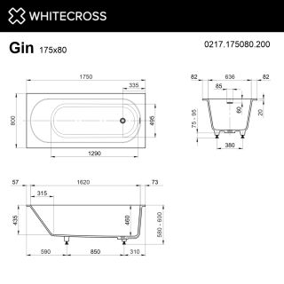 Ванна из искусственного камня WHITECROSS Gin 0217.175080.200 175x780 см белый матовый