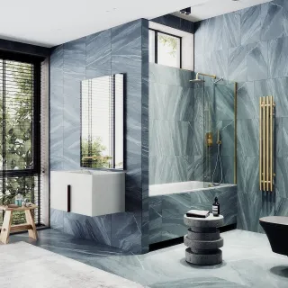 Шторка на ванну MaybahGlass MGV-63-3ш 70см золото