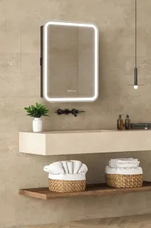 Зеркало-шкаф с подсветкой ArtMax Platino AM-Pla-600-800-1D-L-DS-FC-H-T-Grey 60 см серый матовый