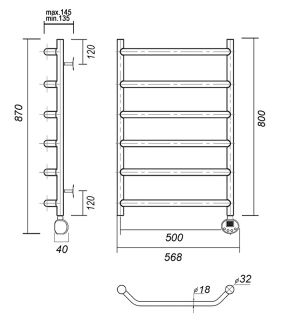 Полотенцесушитель электрический Domoterm Лаура П6 500x800 ER золото