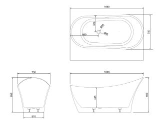 Акриловая ванна ABBER AB9245 169x75x85