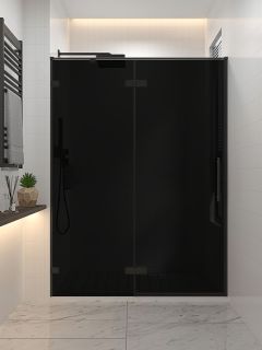 Душевая дверь распашная Veconi Premium Alassio BB, 1200х2000, черный матовый, стекло черное