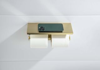 Бумагодержатель двойной с полкой Aquatek Оберон AQ4909BG шлифованное золото