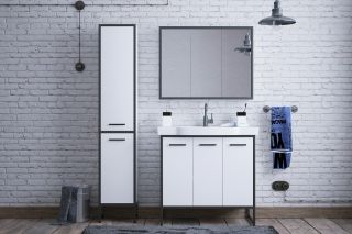 Зеркало-шкаф Corozo Айрон 90см белый/чёрный SD-00000409