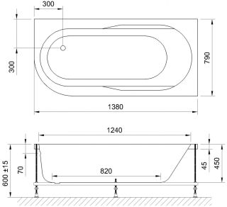 Гидромассажная ванна Royal Bath Azur Standart 140x80см правая белый RB614200ST-R